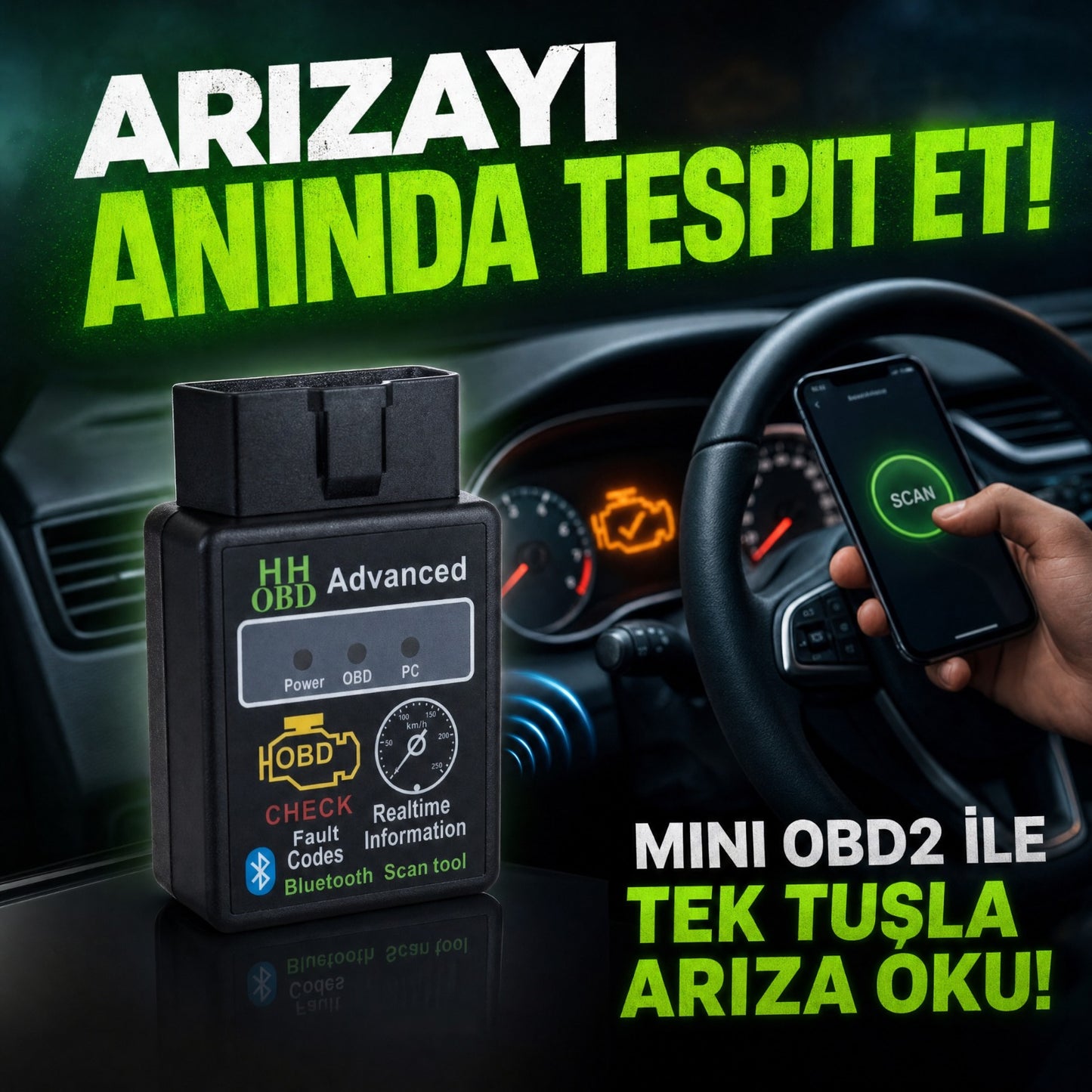 Mini OBD2 Bluetooth Araç Arıza Tespit Cihazı
