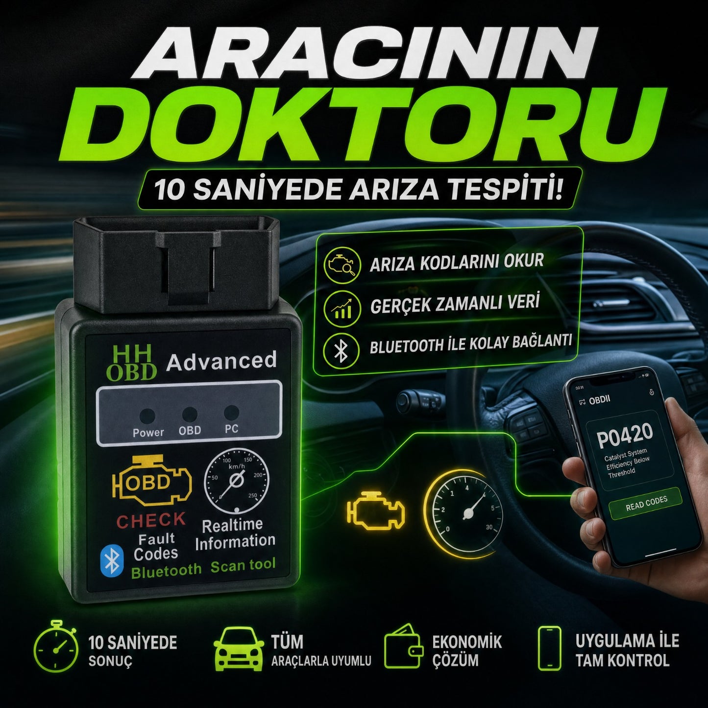Mini OBD2 Bluetooth Araç Arıza Tespit Cihazı