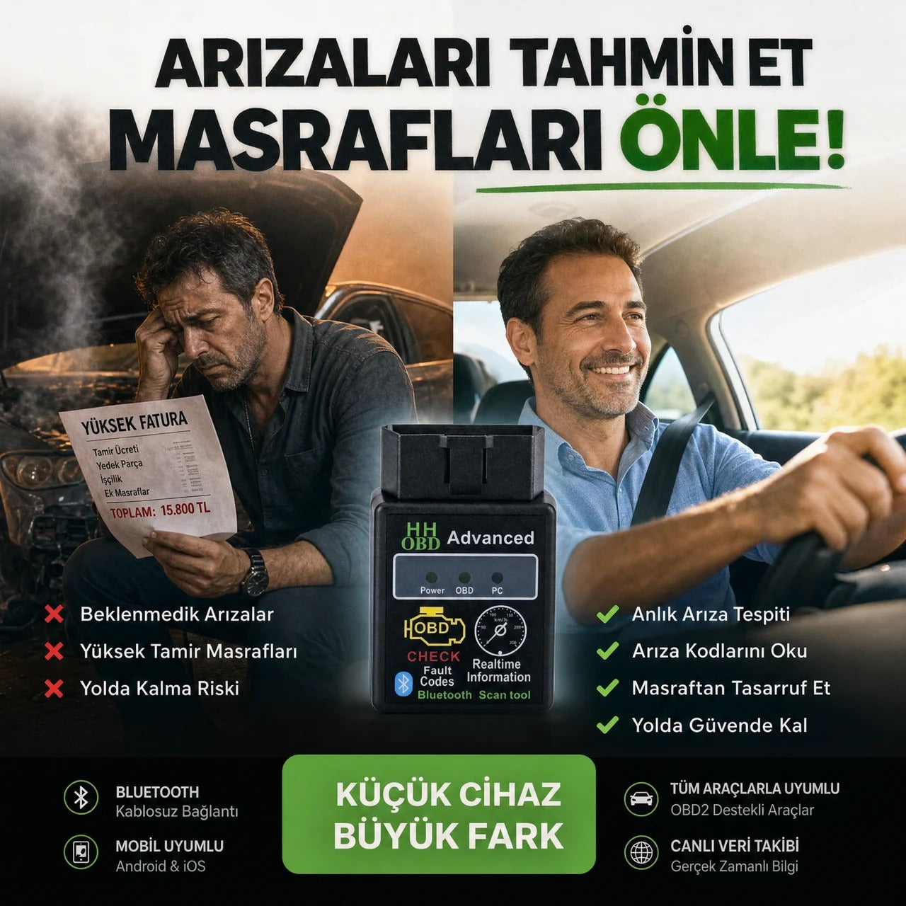 Mini OBD2 Bluetooth Araç Arıza Tespit Cihazı
