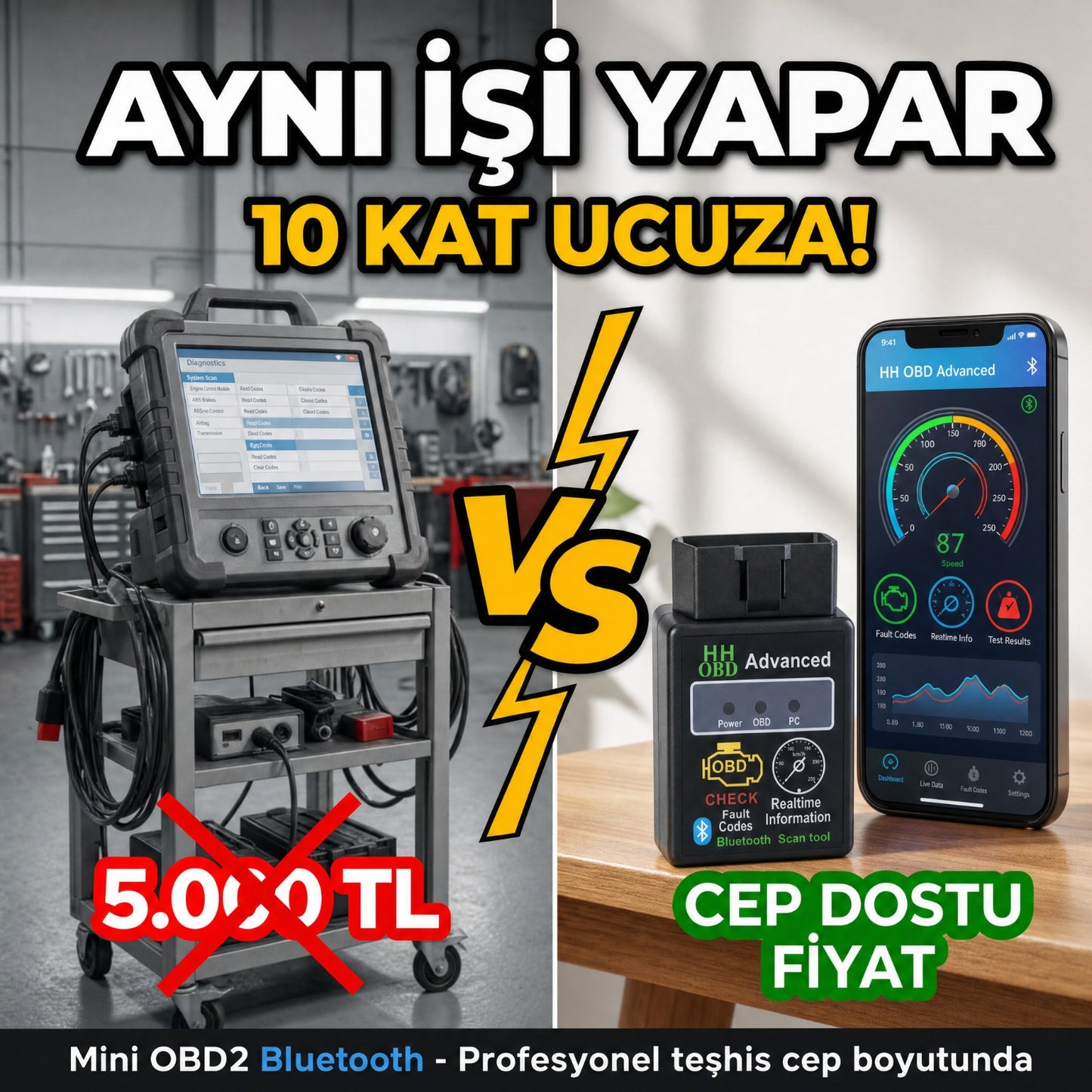 Mini OBD2 Bluetooth Araç Arıza Tespit Cihazı